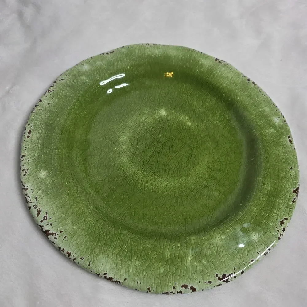 Pier 1 Carmelo Melamine Plates Set of 2 (Teal & Green) Rustic Crackle 11